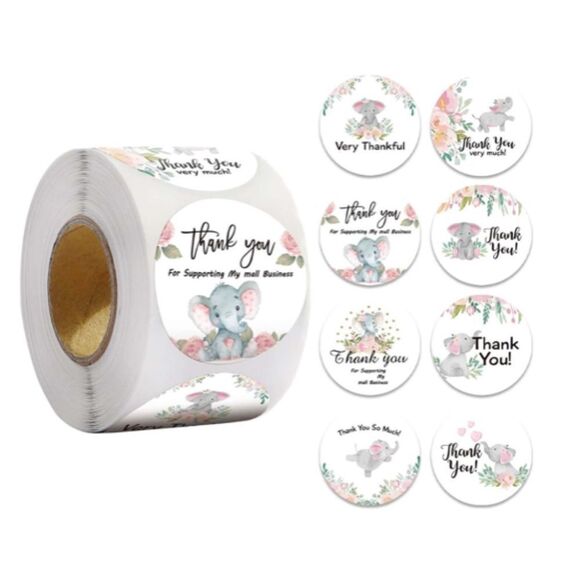 500 Elephant Thank You Stickers - Picture 2 of 5